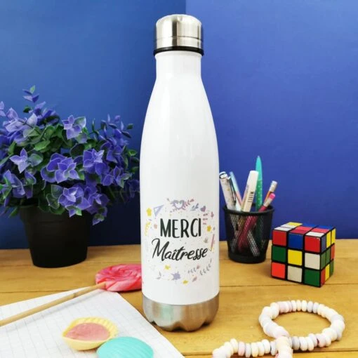 Bouteille De Transport Isotherme - Merci Maîtresse - Collection Florale -Décoration de Noël bouteille isotherme merci maitresse floral