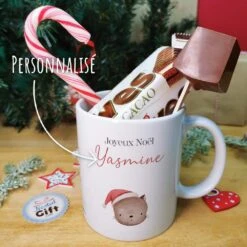 Mug "Joyeux Noël" Personnalisé Et Ses Confiseries Rétro - Chat De Noël - Cadeau Noël