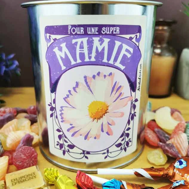 Coffret Bonbon Ancien : Boite De Conserve Remplie De Bonbons "Pour Une Super Mamie" 4 Coffret Bonbon Ancien : Boite De Conserve Remplie De Bonbons "Pour Une Super Mamie" – Image 2